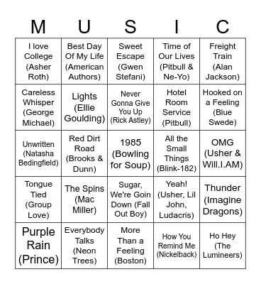 RA Music Bingo Card