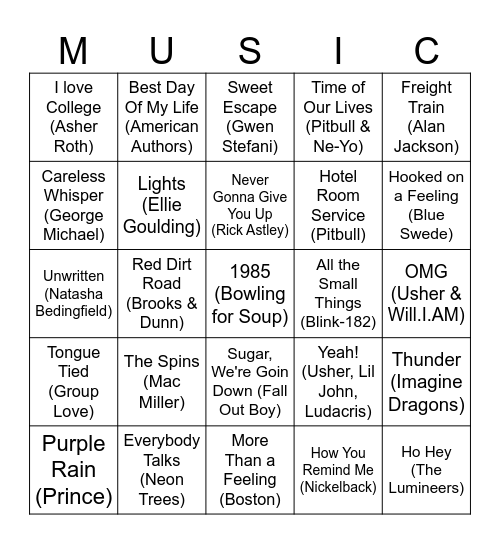 RA Music Bingo Card