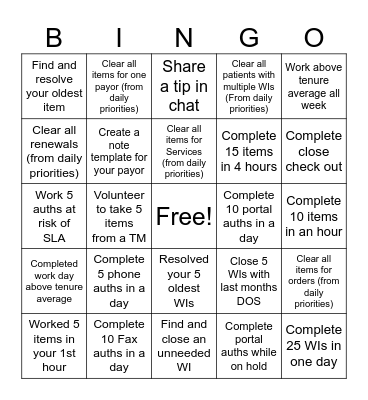 Queue Quest Bingo Card