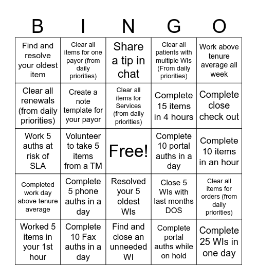 Queue Quest Bingo Card