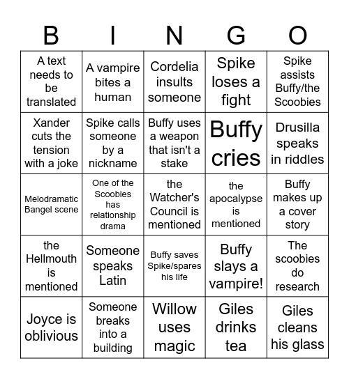 Buffy Bingo Card