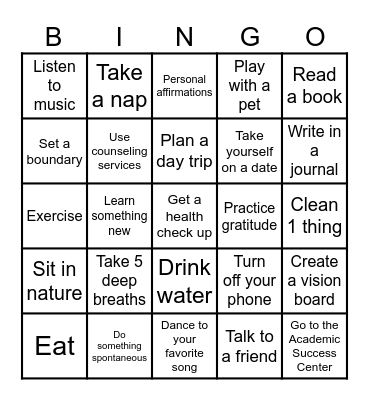 Self Care Bingo! Bingo Card