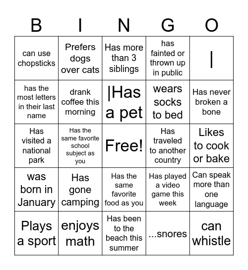 Find someone who Bingo Card