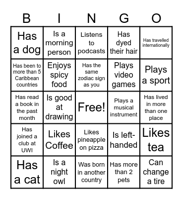 IceBreaker Bingo Card