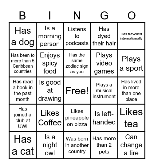 IceBreaker Bingo Card