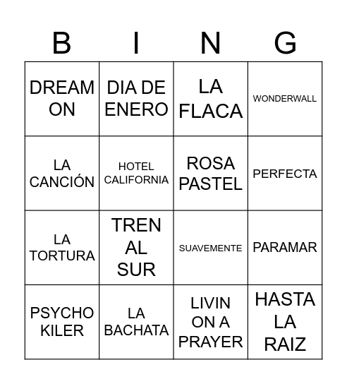 BINGO MUSICAL Bingo Card