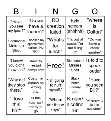 SERVICE BINGO Card