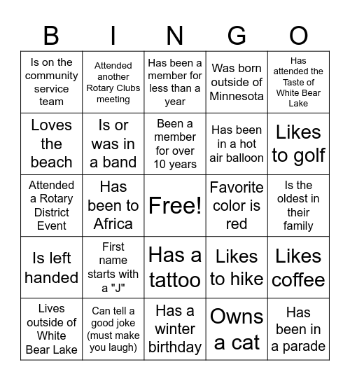 Rotary Bingo Card