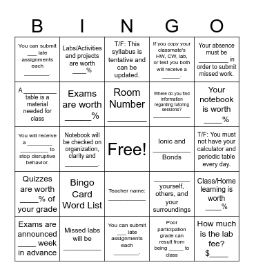 Untitled Bingo Card