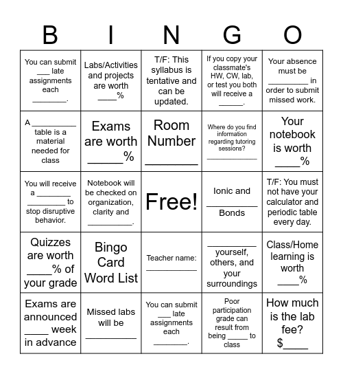 Untitled Bingo Card