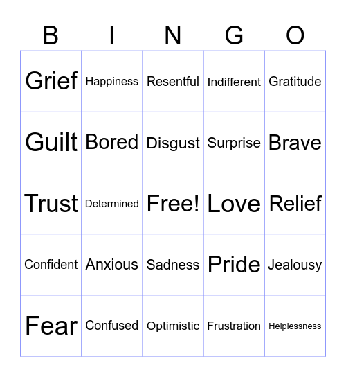 Emotional Awareness Bingo Card