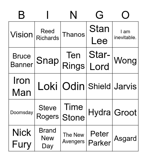 MCU Intro Bingo Card