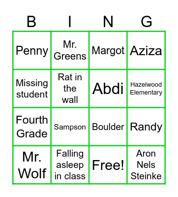 Mr. Wolf's Class BINGO Card