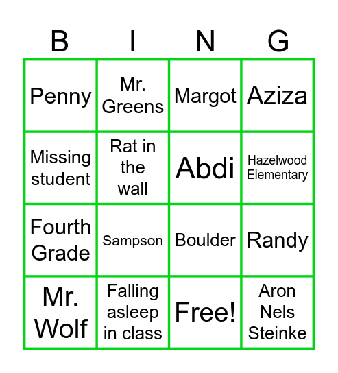 Mr. Wolf's Class BINGO Card
