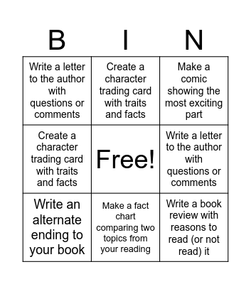4th Grade Reading BINGO Card