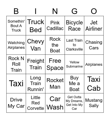 TRANSPORTATION Bingo Card