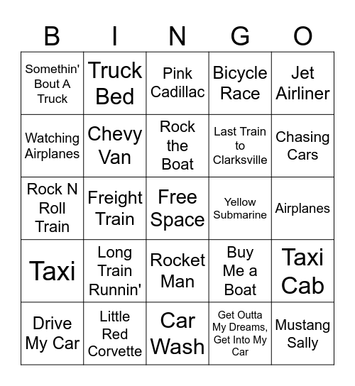 TRANSPORTATION Bingo Card
