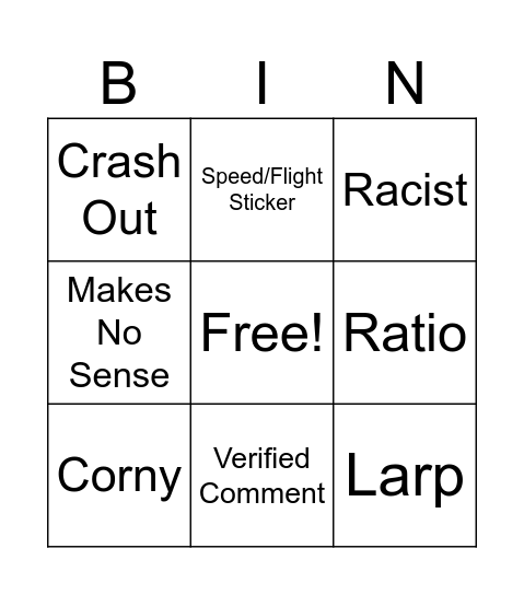 TikTok Comments Bingo Card