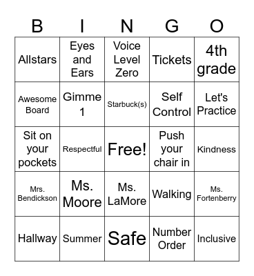 4th Grade BINGO! Bingo Card