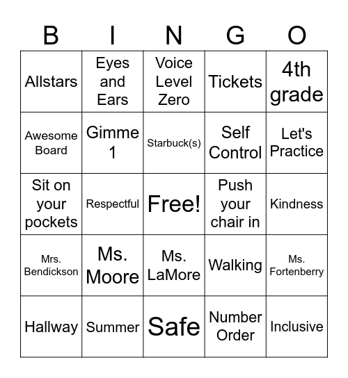 4th Grade BINGO! Bingo Card
