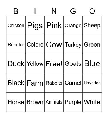 Farm animals Bingo Card