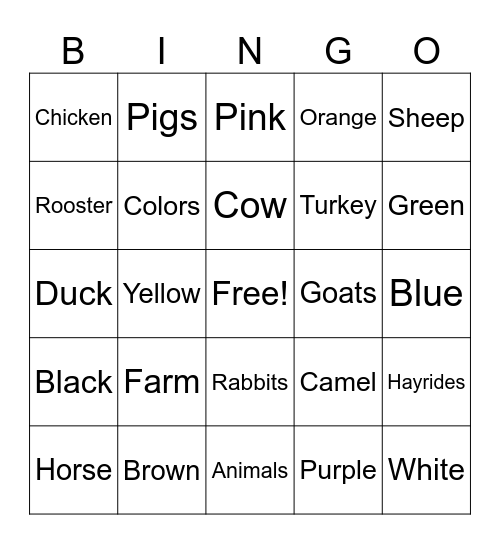 Farm animals Bingo Card