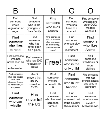 Untitled Bingo Card