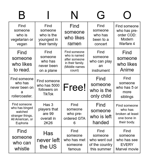Untitled Bingo Card