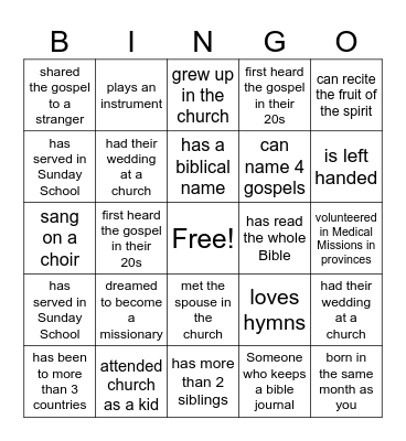 CHURCH - FIND SOMEONE WHO Bingo Card