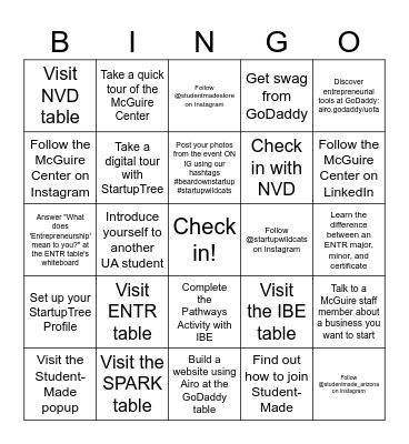 Destination AZ @ McGuire Center Bingo Card