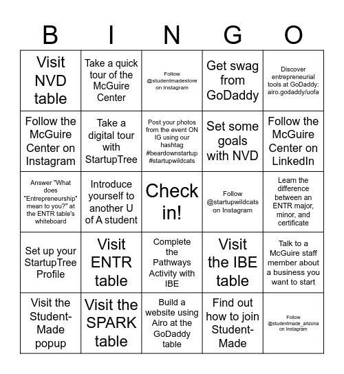 Destination AZ @ McGuire Center Bingo Card