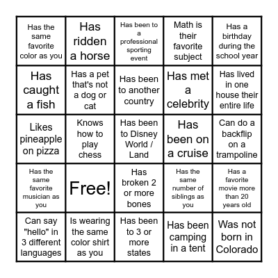 Find Someone Who Bingo Card