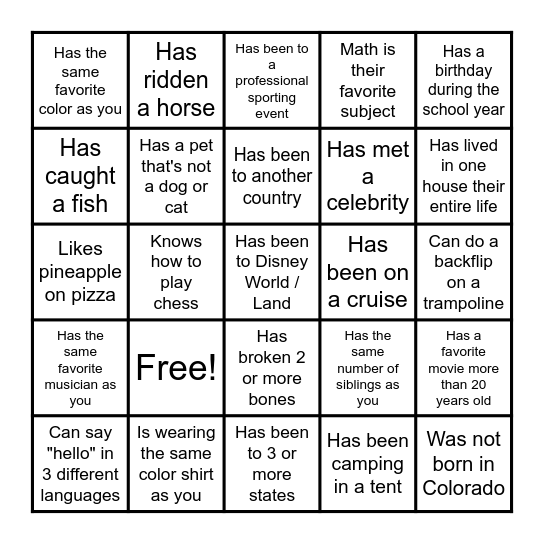 Find Someone Who Bingo Card