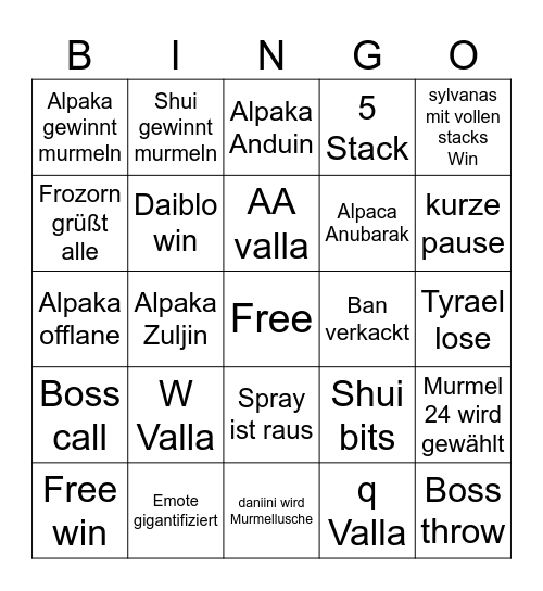 Paka Bingo Card