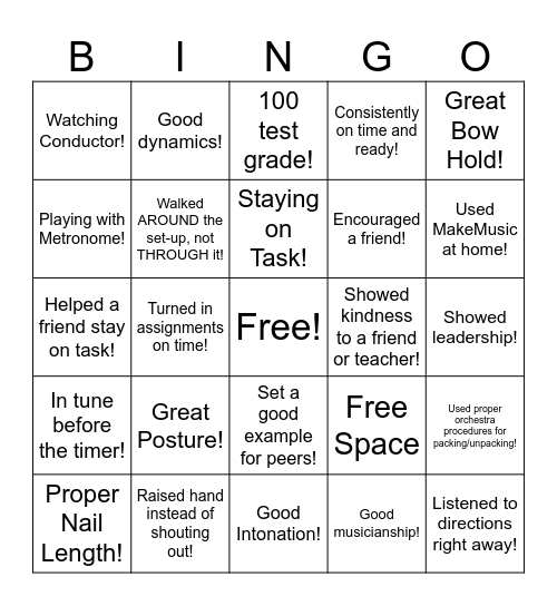 Orchestra Bingo! Bingo Card