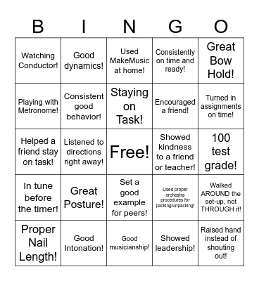 Orchestra Bingo! Bingo Card