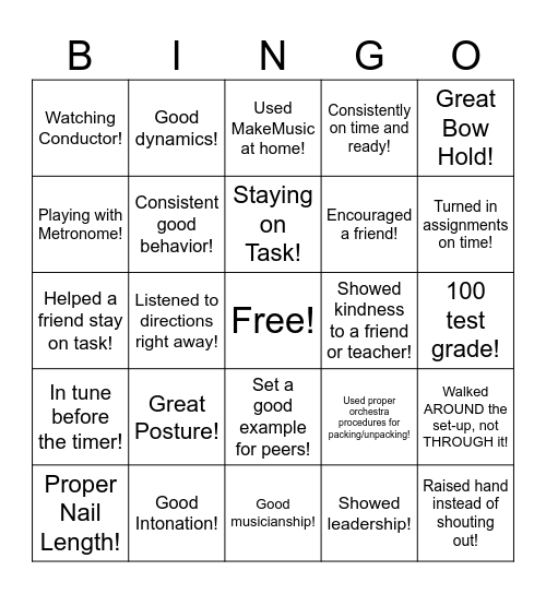 Orchestra Bingo! Bingo Card