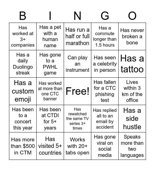CTDI Bingo Card