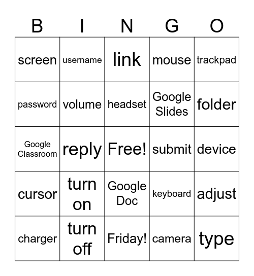 Technology BINGO Card