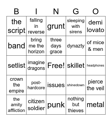 BLACK SOUL's music bingo Card
