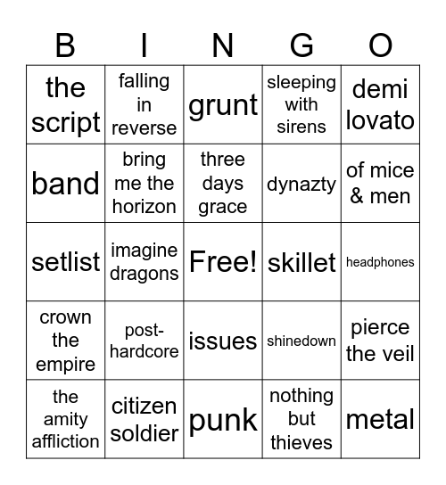 BLACK SOUL's music bingo Card