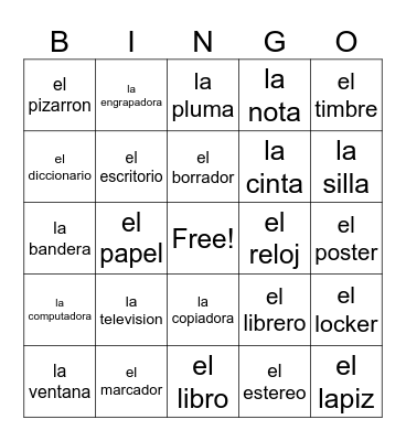 spanish vocav Bingo Card