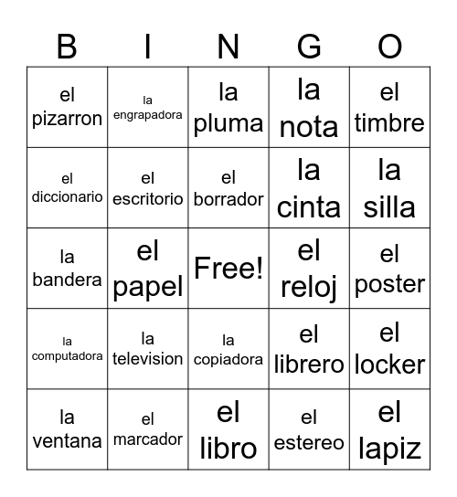 spanish vocav Bingo Card