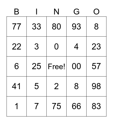 Untitled Bingo Card