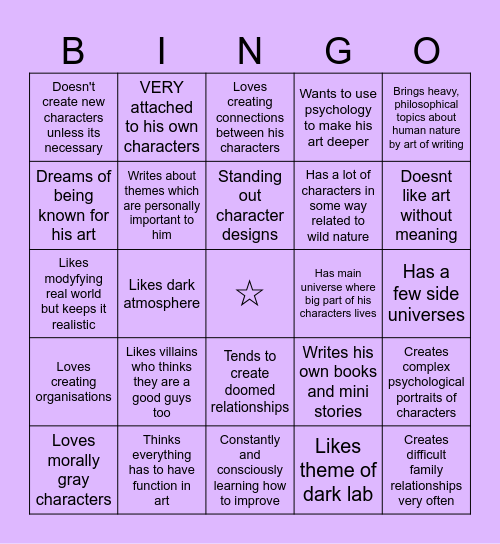 ☆stral (as writer) Bingo Card