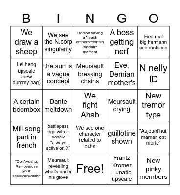 Meursault canto bingo Card