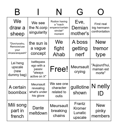 Meursault canto bingo Card