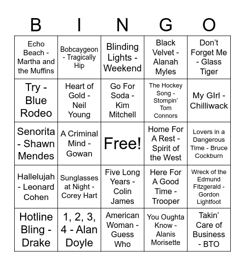 Elbows Up, Canada!! Bingo Card