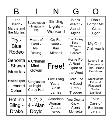 Elbows Up, Canada!! Bingo Card