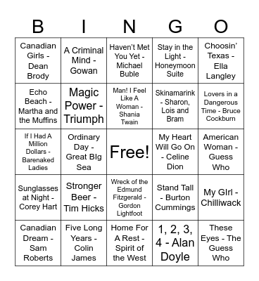 Elbows Up, Canada! Bingo Card